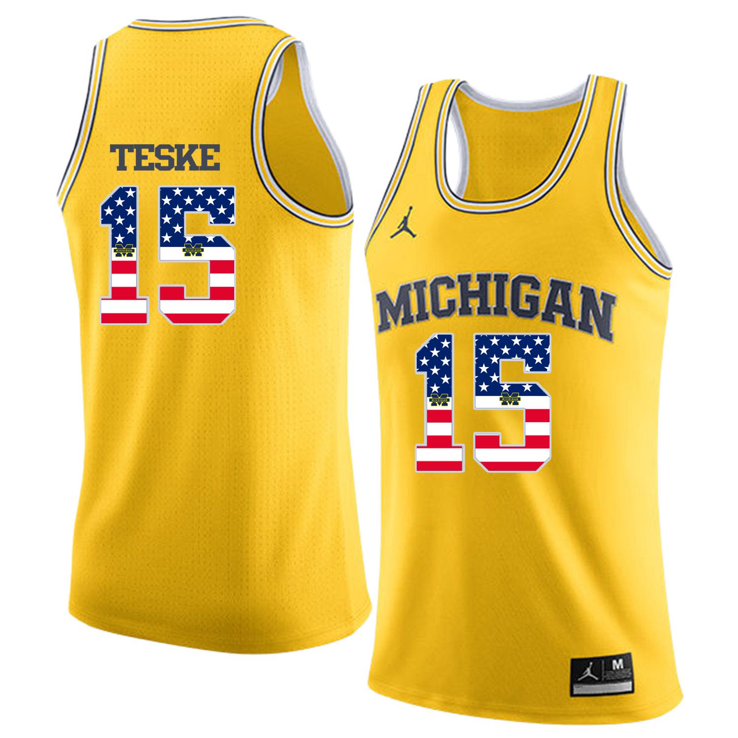 Men Jordan University of Michigan Basketball Yellow #15 Teske Flag Customized NCAA Jerseys